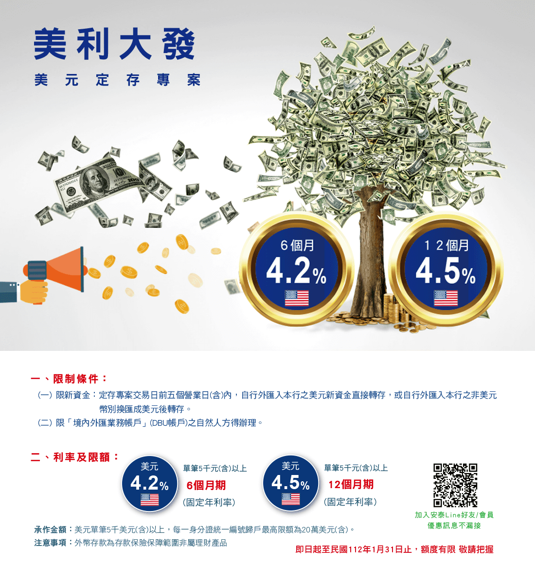 安泰銀行「美利大發」美元定存專案